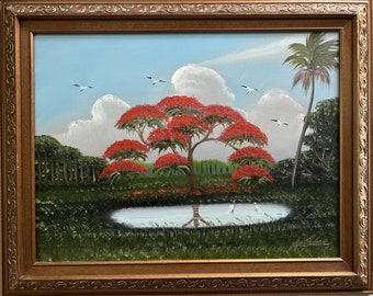 AL BLACK Florida HIGHWAYMEN "Royal Poinciana" Florida Hall of Fame Signed Rare Oil on Canvas