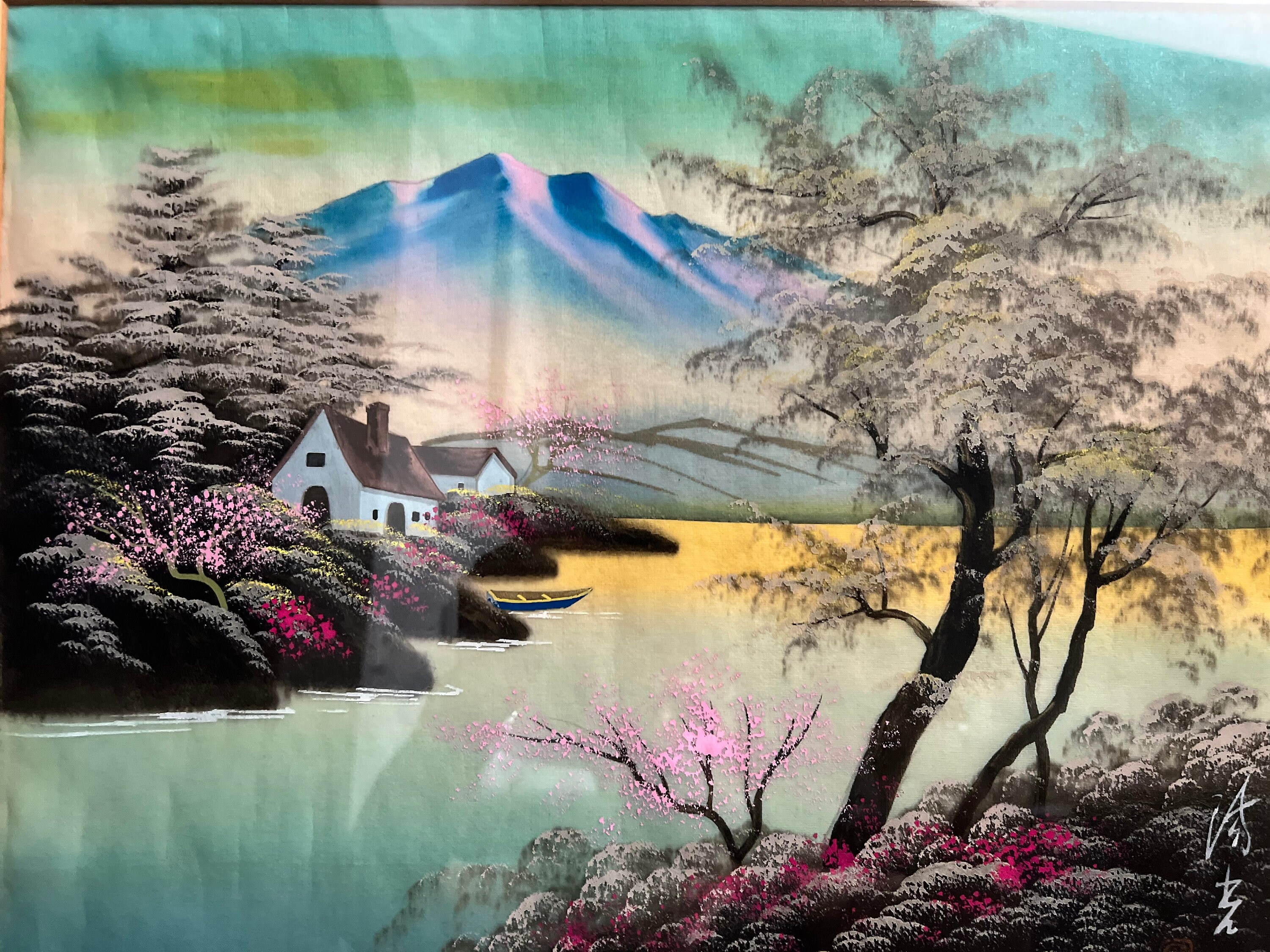 Japanese Silk Water Color Art Signed and Marked by the