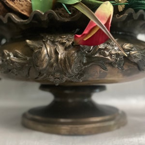 Large Baroque Italian Brontze JARDINIERE PLANTER With Silk Flowers 23" TALL 30" W