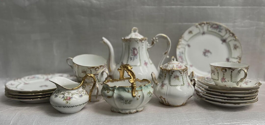 Antique French Limoges Porcelain Tea Set - Etsy