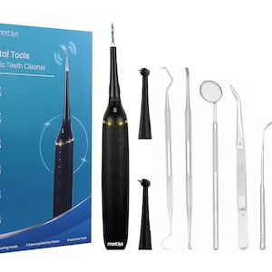 Ultrasonic Tooth Cleaner, Electric Plaque Remover, Dental Calculus Remover, Tartar Remover for Teeth Cleaning Kit with 2 Replaceable Heads
