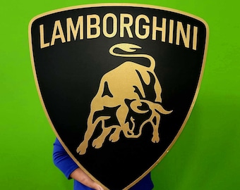 New Lamborghini Logo 3D Wooden Sign, Medallion Sports Sign for Man Cave, Home Decoration, Sports Car Fan Gift