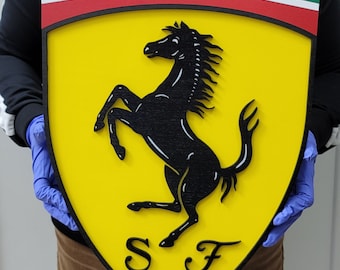 Ferrari Car Logo 3D Wooden Sign, Medallion Car Sign for Man Cave, Home Decoration, Ferrari Fan Gift