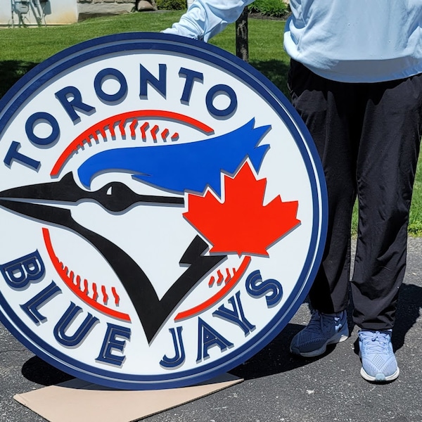 Logo de l'équipe canadienne de baseball des Blue Jays de Toronto, enseigne en bois 3D, enseigne de sport médaillon pour homme des cavernes, bar sportif, cadeau pour fan de sport