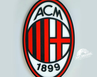 AC Milan (Associazione Calcio Milan) Logo 3D Wooden Sign, Medallion Sports Sign for Man Cave, sports bar, Sports Fan Gift