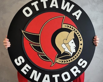 Letrero deportivo de madera 3D del equipo de hockey Ottawa Senators / Medallón para cueva de hombre / Decoración para sala de juegos / Idea de regalo única para hombres / Decoración para sótano