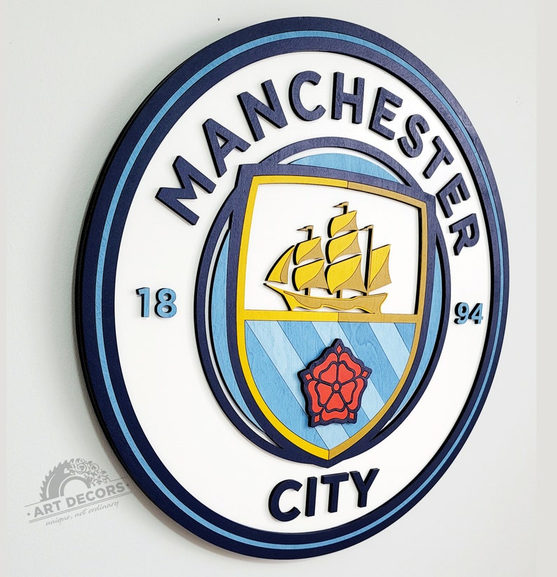 Manchester City Football Club Logo 3D Wooden Sign, Medallion Sports Sign for Man Cave, Home Decoration, Sports Fan Gift