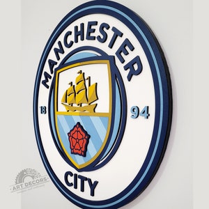 Manchester City Football Club Logo 3D Wooden Sign, Medallion Sports Sign for Man Cave, Home Decoration, Sports Fan Gift