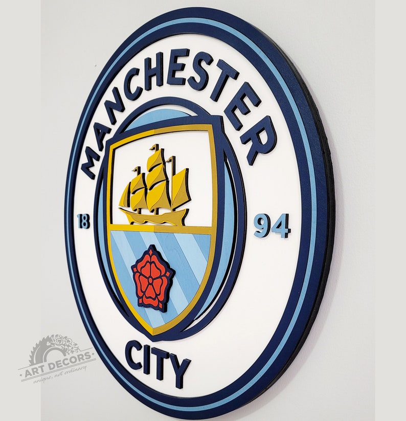 Manchester City Football Club Logo 3D Wooden Sign, Medallion Sports Sign for Man Cave, Home Decoration, Sports Fan Gift