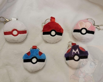 PokeBall inspired Super Soft Minky Cuddly Cute Handmade Plush Charm Keychain