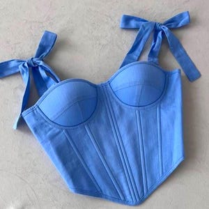 Linen corset top Royal blue crop top Overbust corset Cottagecore Medieval corset top Elegant Bodice Cosplay Bralette Fantasy Fairy corset