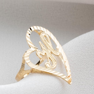 Solid Gold Initial Ring, Initial Heart Ring, Real Gold Letter Ring, Custom Ring, Birthday Gift, Personalized Jewelry