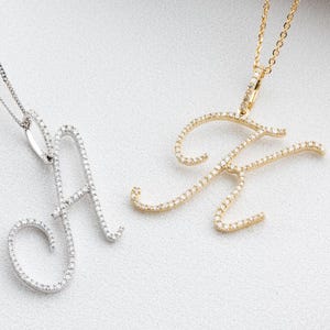 Initialen-Halskette aus 14-karätigem Diamanten, personalisierter Buchstabenanhänger aus massivem Gold, Diamant-Initialen-Anhänger, Geburtstagsgeschenk, Schmuckgeschenk für Sie