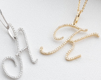 Collar con inicial de diamante, colgante con inicial de oro macizo de 14 quilates, dije con letra personalizada, regalo para damas de honor, regalos de boda, regalo de joyería para ella.