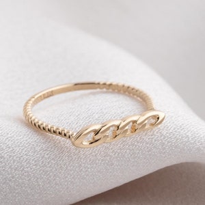 Chain Band Ring 14K, Real Gold Cuban Link Ring, Minimalist Ring, Love Gift, Mothers Day Gift