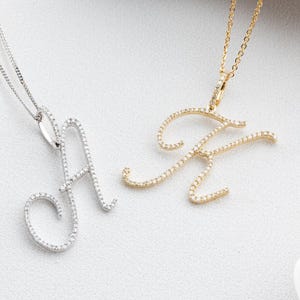 Collar con inicial de diamante, colgante con inicial de oro macizo de 14 quilates, dije con letra personalizada