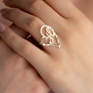 Initial Heart Ring, Real Gold Letter Ring, Personalized Jewelry, Custom Ring, Valentines Day Gift