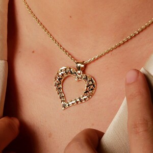 Diamond Cut Heart Pendant, Yellow Gold Heart Necklace, 10K Real Gold Heart Chain, Birthday Gift
