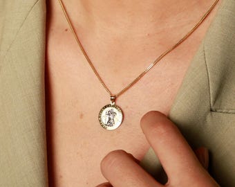Massief gouden Sint-Christoffelketting, bid voor ons-hanger, Sint-Christoffelhanger, religieus cadeau