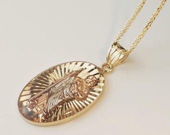 Saint Jude Thaddeus Necklace, 14K Solid Gold Oval Patron Saint Pendant, Gold Saint Judas Chain, St Jude Jewelry, Religious Gift