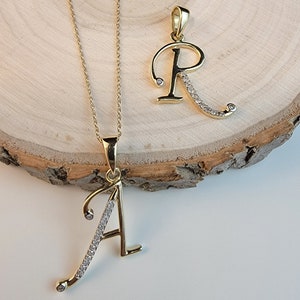 Ciondolo con iniziale in diamante, collana con lettera in oro massiccio, ciondolo con iniziale in oro personalizzato, regalo per la festa della mamma