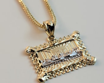 10K Solid Yellow Gold Diamond Cut Rectangle Picture Frame Last Supper Charm Pendant. 3 Sizes