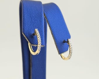 Natural Diamond J-Hoop Earrings, Solid Gold Diamond Huggie Earrings, 10K Gold with Real Diamond, Bridesmaid Gift, Wedding Gifts