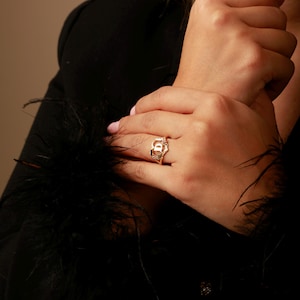 Initial Ring, Personalized Ring, 10K Gold Letter Ring, Heart Ring with Rose, Personalized Jewelry, Gift for Mom
