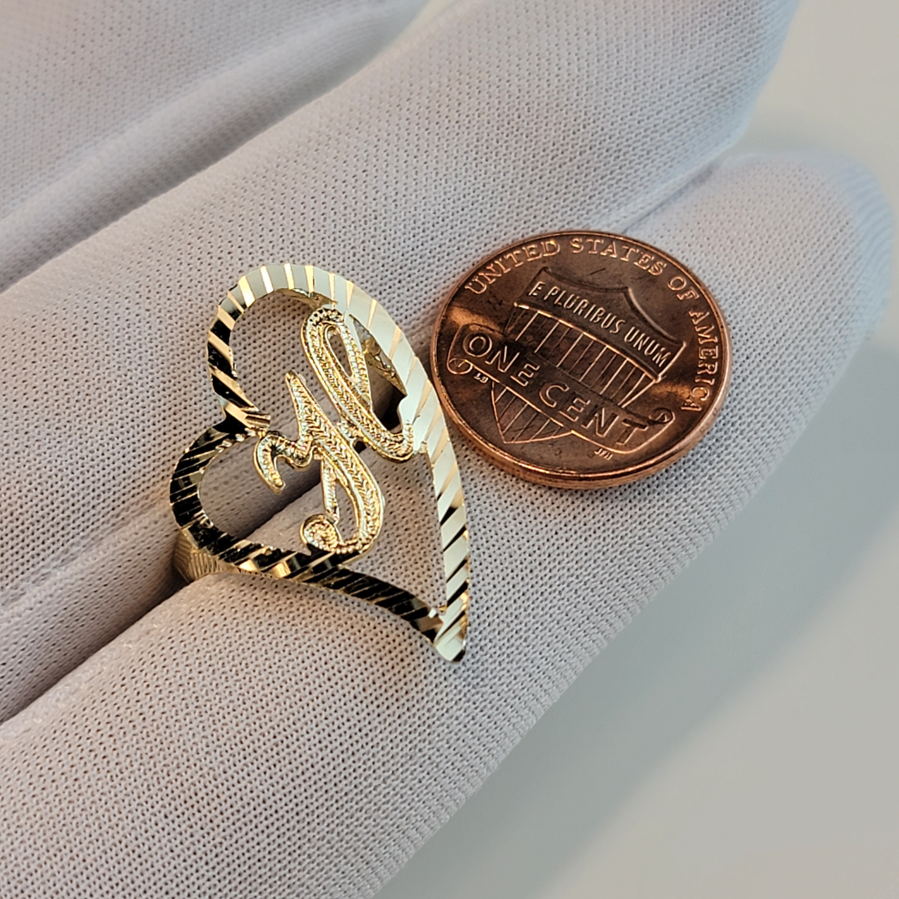 Gold Initial Ring 10K Real Gold Letter Ring Solid Gold Heart Etsy