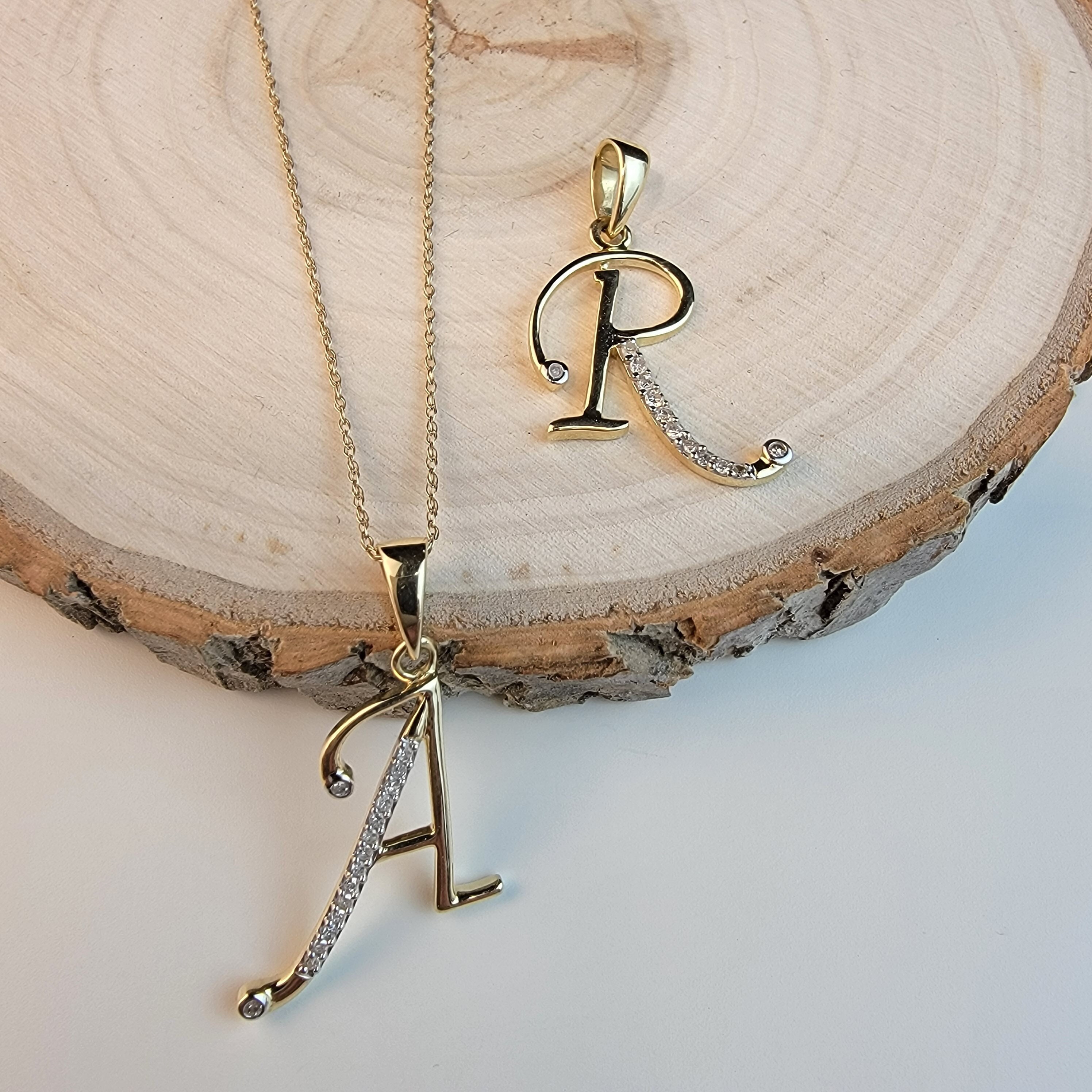 Diamond Gold Initial Pendant Real 