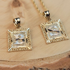 Collar con inicial de oro macizo de 10 quilates, colgante cuadrado con inicial personalizada, collares para mujer, joyas para hombre, regalo de cumpleaños para ella, regalo para el Día de la Madre