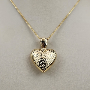 Puffed Herz 14K Halskette, Diamant geschliffen 3D Gold Herz Anhänger und Kette, Liebe Anhänger, Liebesgeschenk, Muttertagsgeschenk