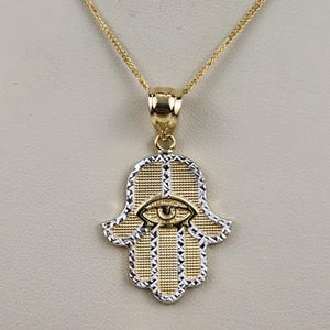 Hamsa Hand 14K Halskette, Gold Schutz Anhänger, Evil Eye Anhänger mit 10K Kette, Glücksbringer, Muttertagsgeschenk
