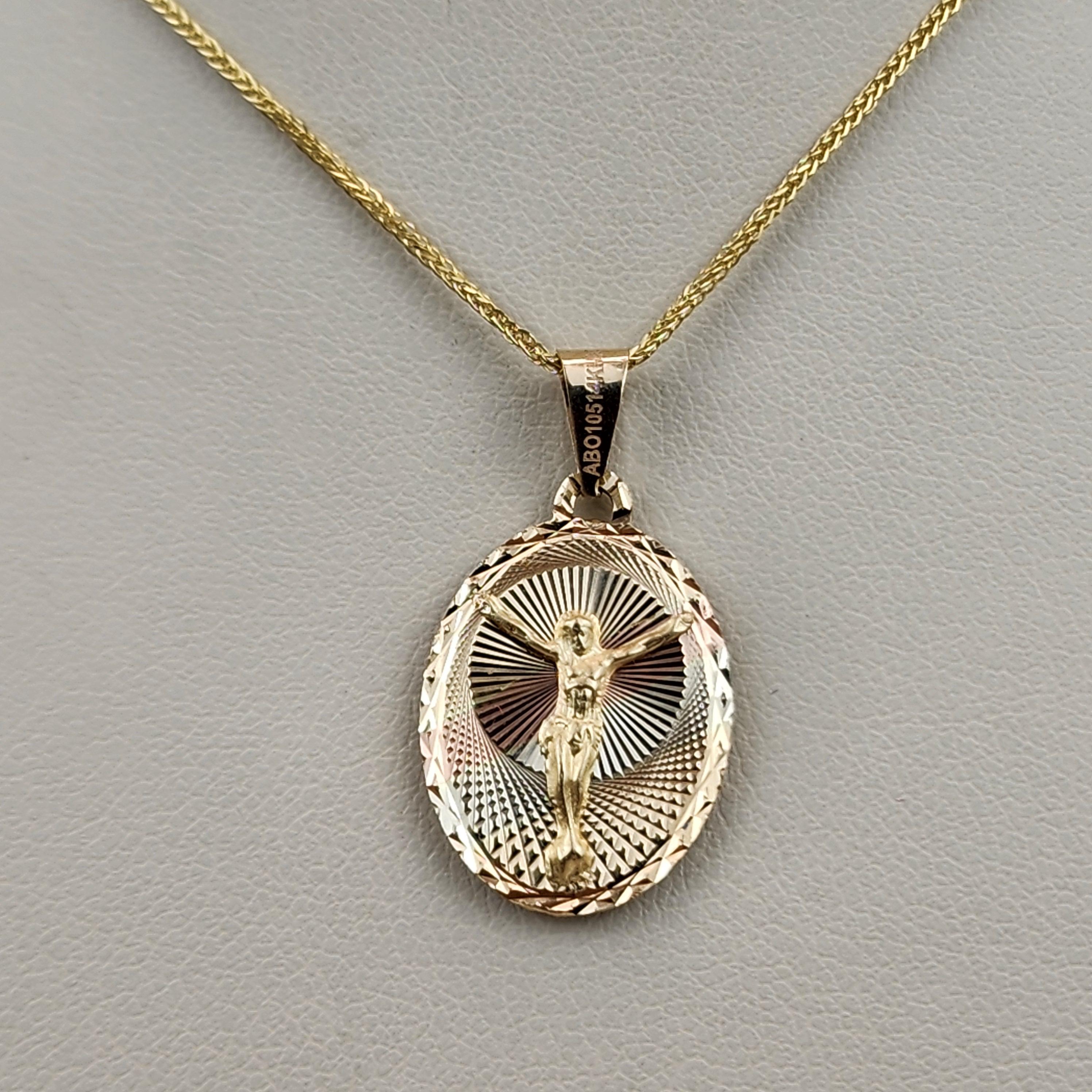 Jesus Christ Oval Pendant in 14k Gold, Diamond Cut Oval Medallion Pendant  with 14K Chain, Christmas Gift
