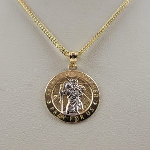聖クリストファー 10K ネックレス、Pray For Us ペンダント、ゴールドペンダント & 10K ゴールドチェーン、母の日ギフト
