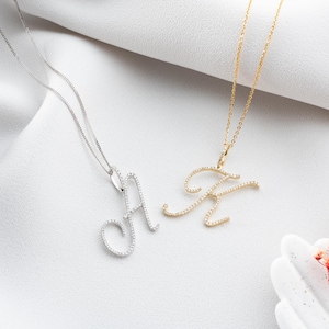 Collar con inicial de diamante en oro macizo de 14 quilates, colgante con letra personalizada, collares para mujer, regalo de cumpleaños número 21, regalo para ella, regalo para mamá