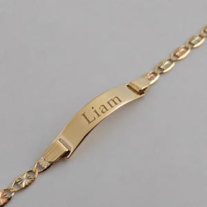 10K Gold Custom Baby Bracelet, Kids Gold Bracelet with Name Plate, Valentino Chain Bracelet for Boy Girl, Personalized Baby Jewelry