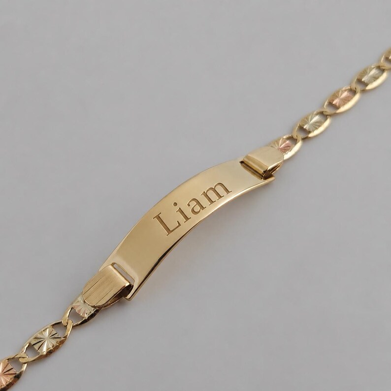 10K Gold Custom Baby Bracelet, Kids Gold Bracelet with Name Plate, Valentino Chain Bracelet for Boy Girl, Personalized Baby Jewelry