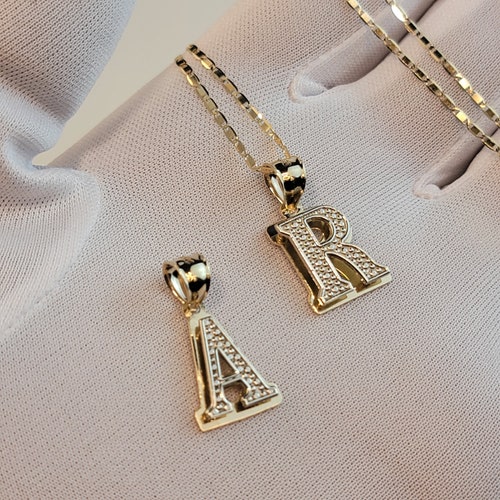 Zirconia Letter Necklace Gold Initial Necklace With Stone Etsy