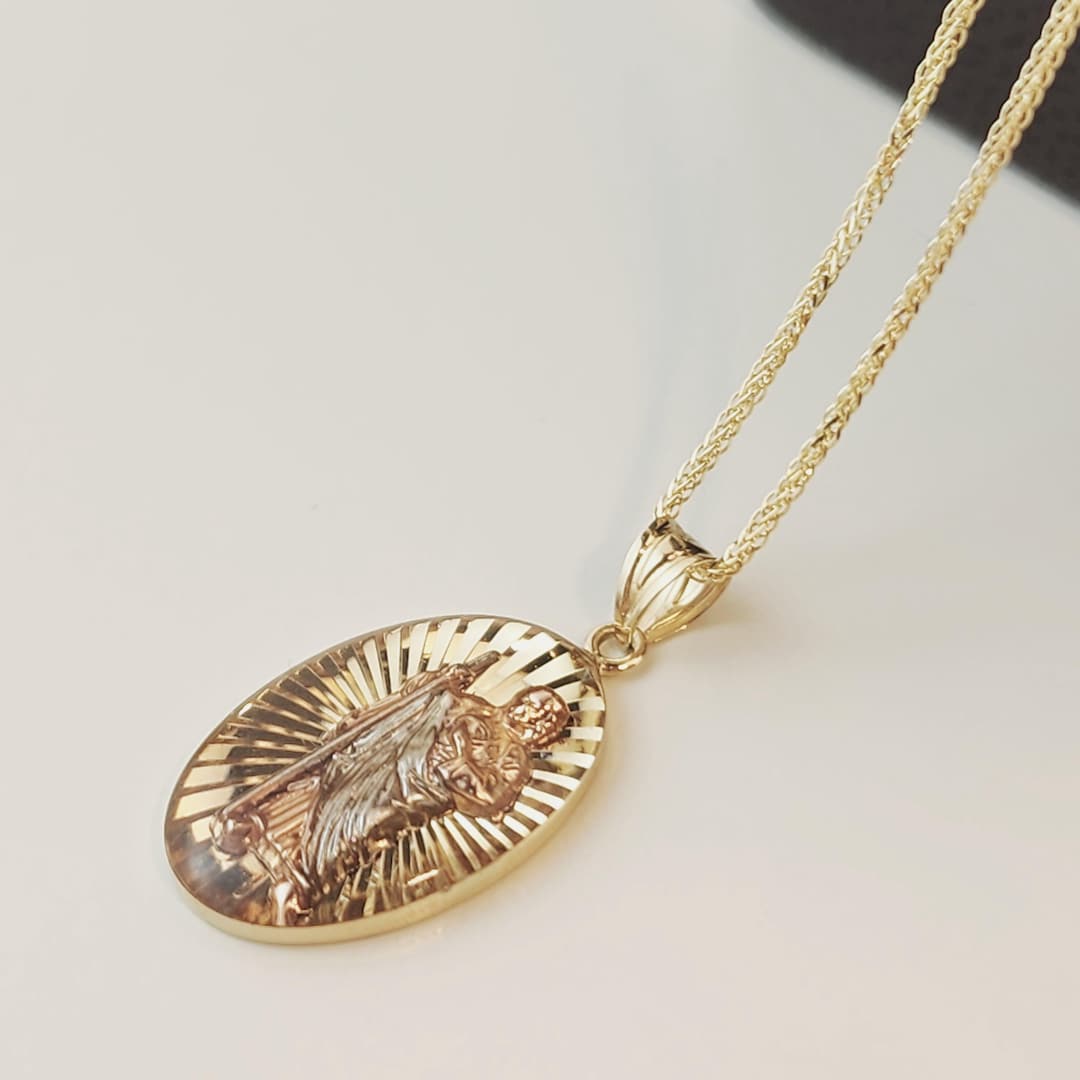 Saint Jude Thaddeus Necklace, 14K Solid Gold Oval Patron Saint Pendant ...