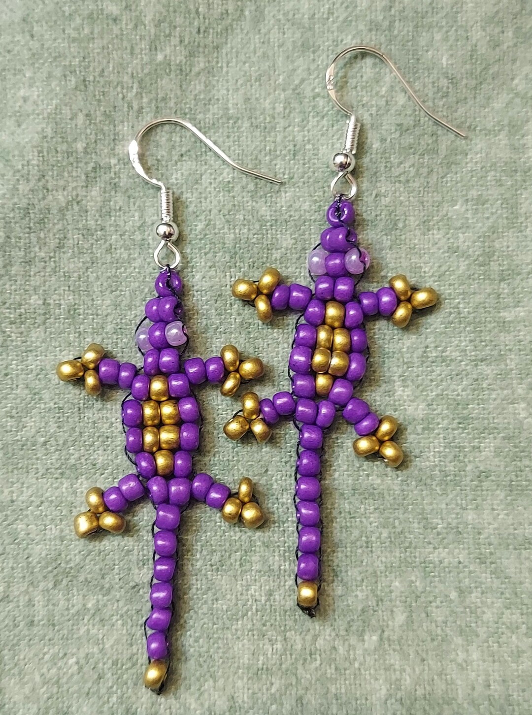 Purple and Gold Beaded Lizard Charm Etsy
