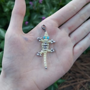 Shiny White and Silver Lizard Charm