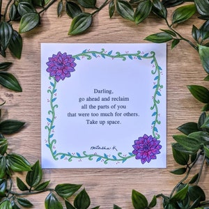 Reclamation Poetry Print, 5&quot;x5&quot; Wall Décor Print, Poetry Gift, Inspirational Print, Poetry Card, Home Décor, Plant Lover Gift, Pastel Décor