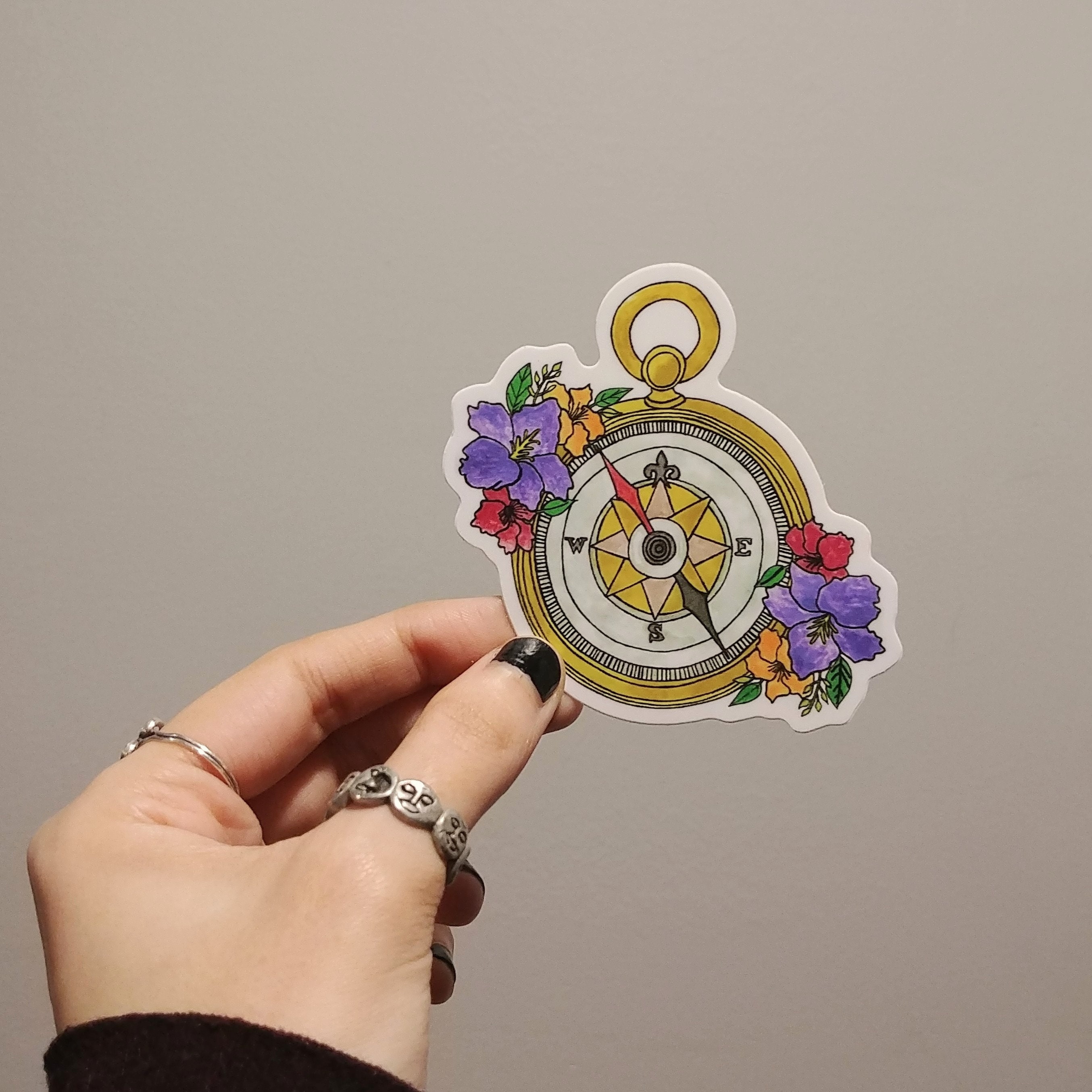 Compass Sticker Colorful Watercolour Compass Sticker Vinyl Die Cut Stickers Plant - Etsy