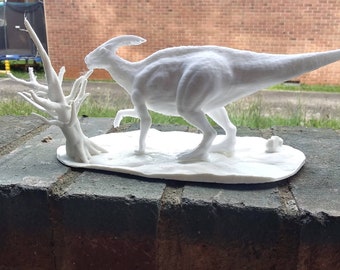 Ongeverfd Duck-billed dinosaurus Parasaurolophus standbeeld met voetstuk Model Collector Decor Gift 3D geprint.