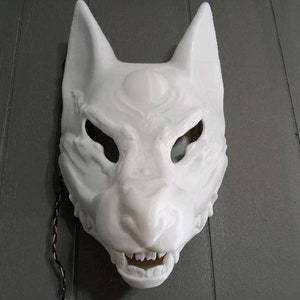 Unpainted 3d printed Fox mask. Japanese inspired kitsune mask.