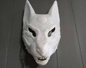 Unpainted 3d printed Fox mask. Japanese inspired kitsune mask.