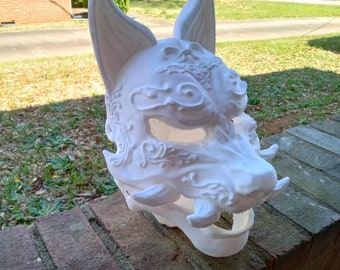 Unpainted 3d printed Hannya Wolf mask.