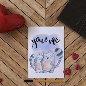 Digital Valentines Day Card, Printable Valentines Cat Card, Valentines Day Card
