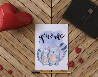 Digital Valentines Day Card, Printable Valentines Cat Card, Valentines Day Card